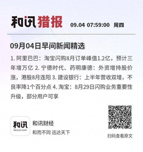 卓信宝 09月04日早间新闻精选