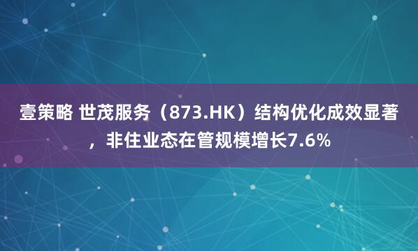 壹策略 世茂服务（873.HK）结构优化成效显著，非住业态在管规模增长7.6%